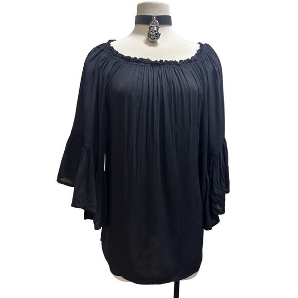 Elan Dark Boho Ruffle Sleeve Blouse O/S 100% Rayon Black Witchy Whimsygoth Fairy - Picture 1 of 6